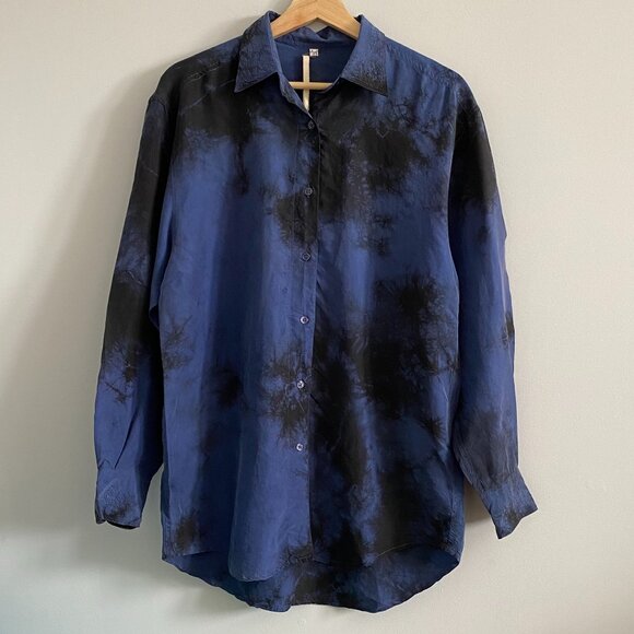 Urban Outfitters Urban Renewal Silky Oversized Tie-Dye Button Down Shirt - Picture 2 of 10
